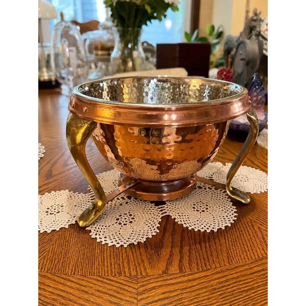 Copper & Brass Chafing Dish Set with Hammered Copper Plated Bowl